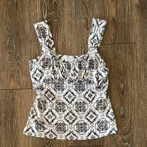 White House Black Market Black and White Fitted Ruched Tank Top